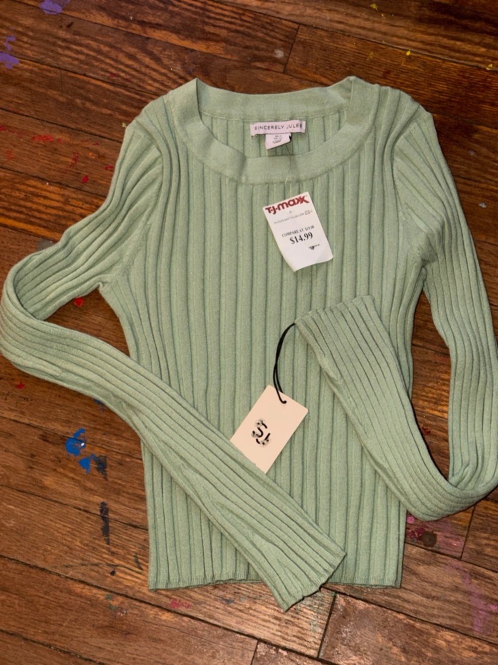 Sincerely Jules Sage Green Ribbed Crewneck Sweater
